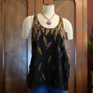 Apt. 9 Women's Black Blouse With Colorful Feathers Print Size M